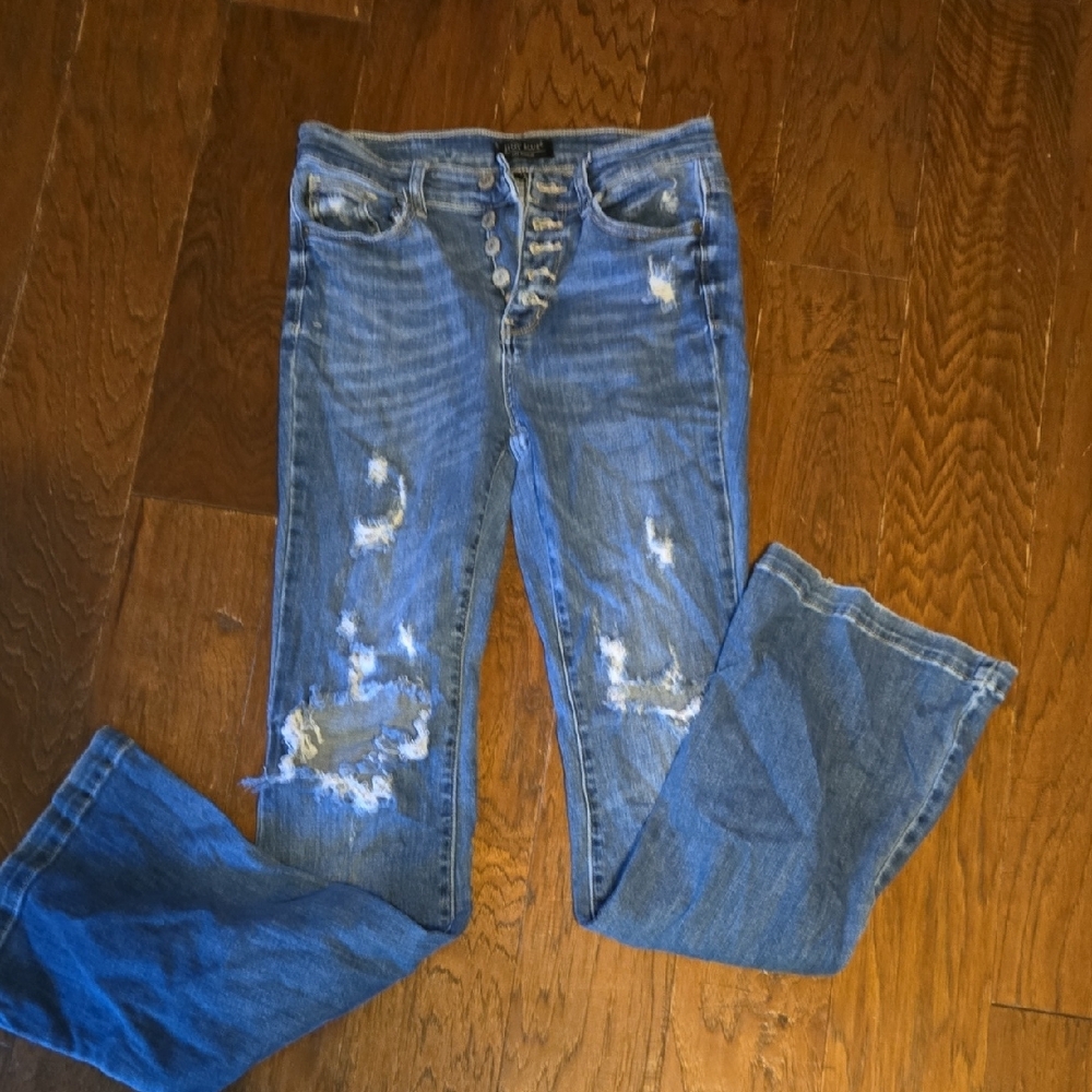 Judy Blue Distressed Boot Cut Jeans - Classic Blue
